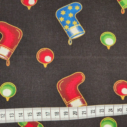 Christmas Stockings and Baubles - Cotton Poplin Fabric - 112cm wide - Black - You’ve Got Me In Stitches