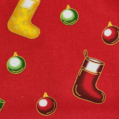 Christmas Stockings and Baubles - Cotton Poplin Fabric - 112cm wide - Red - You’ve Got Me In Stitches