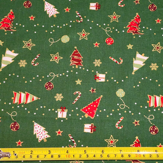 Christmas Trees and Candy Canes - Cotton Poplin Fabric - 112cm wide - Green - You’ve Got Me In Stitches