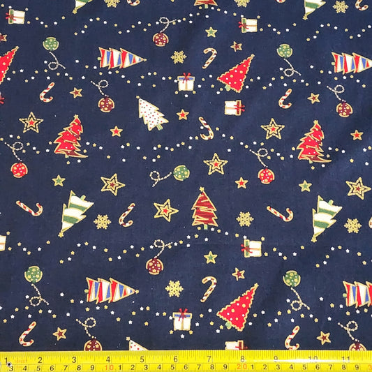 Christmas Trees and Candy Canes - Cotton Poplin Fabric - 112cm wide - Navy Blue - You’ve Got Me In Stitches