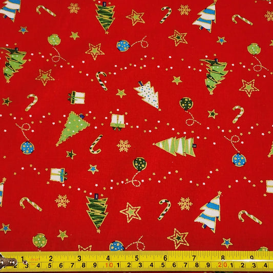 Christmas Trees and Candy Canes - Cotton Poplin Fabric - 112cm wide - Red - You’ve Got Me In Stitches