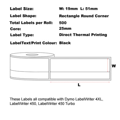 Compatible Dymo 11355 19mm x 51mm 500 Labels/Roll Multipurpose White Labels - You’ve Got Me In Stitches