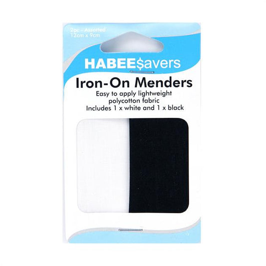 Habee$avers Lightweight Iron On Menders - 2 pack - Black & White - You’ve Got Me In Stitches
