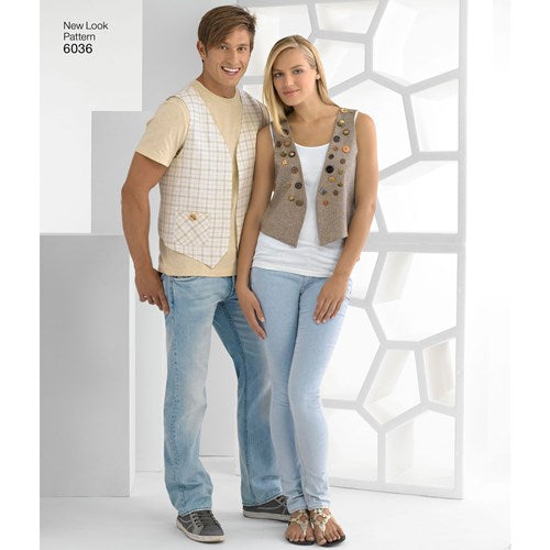 New Look Sewing Pattern 6036 N6036 Misses' & Men's Vests - You’ve Got Me In Stitches