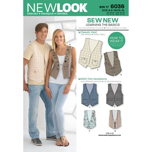 New Look Sewing Pattern 6036 N6036 Misses' & Men's Vests - You’ve Got Me In Stitches