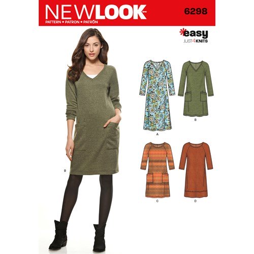 New Look Sewing Pattern 6298 N6298 Misses' Knit Dress with Neckline & Length Variations - You’ve Got Me In Stitches