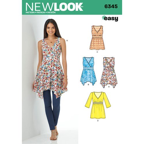 New Look Sewing Pattern 6345 N6345 Misses' V-Neck Tops with Length Variations - You’ve Got Me In Stitches