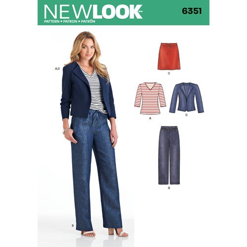 New Look Sewing Pattern 6351 N6351 Misses' Jacket, Pants, Skirt and Knit Top - You’ve Got Me In Stitches