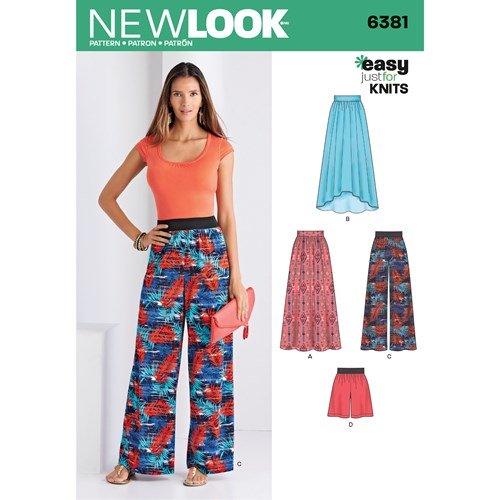 New Look Sewing Pattern 6381 N6381 Misses' Knit Skirts and Pants or Shorts - You’ve Got Me In Stitches