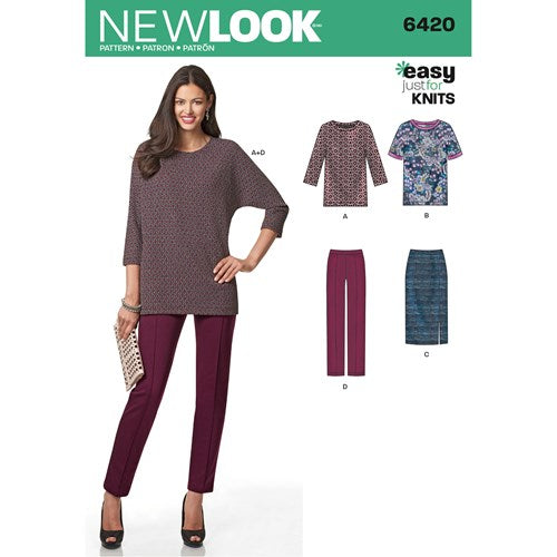 New Look Sewing Pattern 6420 N6420 Misses' Knit Skirt, Pants and Top - You’ve Got Me In Stitches