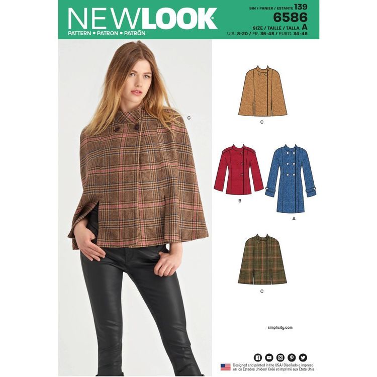 New Look Sewing Pattern 6586 N6586 Misses' Coat or Cape - You’ve Got Me In Stitches