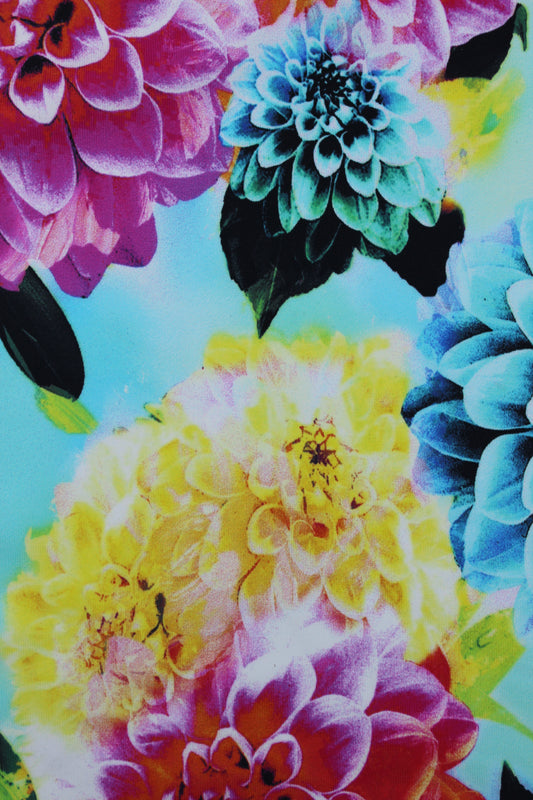 Printed Dahlia floral Nylon Elastane Fabric (Spandex, Lycra) - You’ve Got Me In Stitches